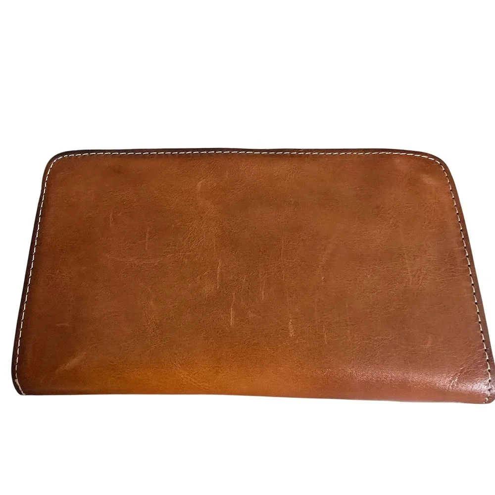 Patricia Nash Tan Leather Wallet Crossbody Bag Cognac Brown Clutch Organizer